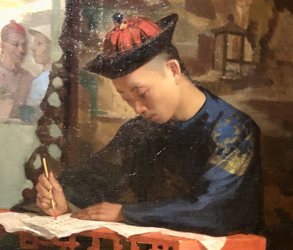 "Jeune chinois lettré écrivant au pinceau" (1874) de Théodore Didier Delamarre Musée des Beaux-Arts, Orleans, France. Détail